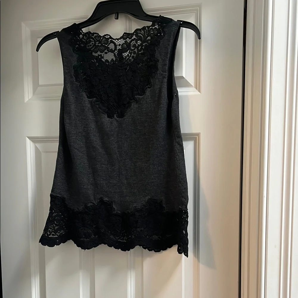 Charcoal Gray Sweater with Lace Trim - Picture 4 of 6